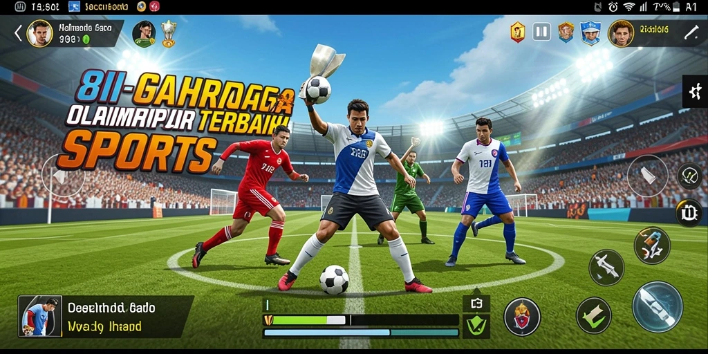 Screenshot utama 8II menampilkan aksi seru di lapangan olahraga.