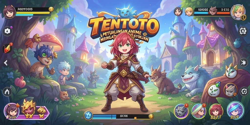 Tangkapan layar gameplay TENTOTO yang menampilkan aksi pertarungan Anime.