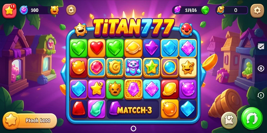 Screenshot gameplay dari TITAN777 menampilkan suasana permainan Match-3 yang seru.